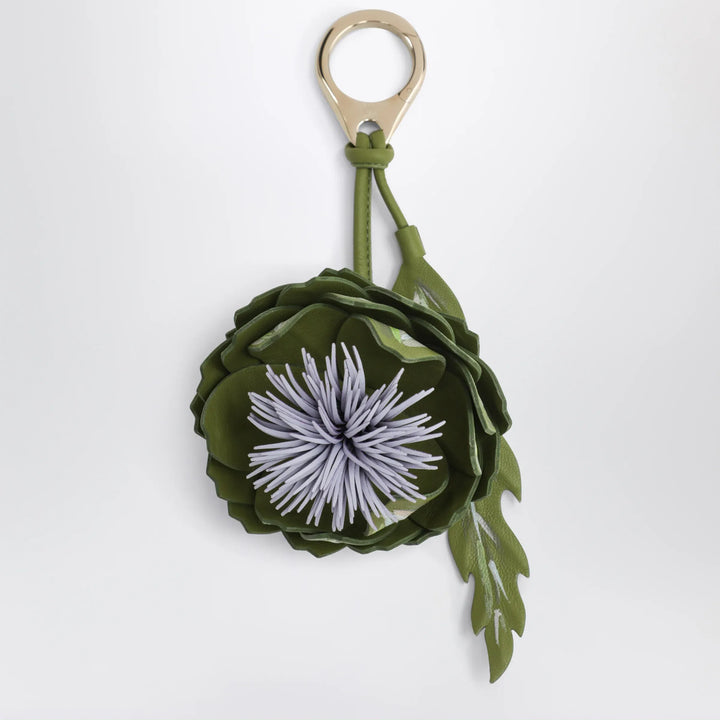 Christian Louboutin - Olive green/lilac leather key ring with a floral design Brand Jewelry U
