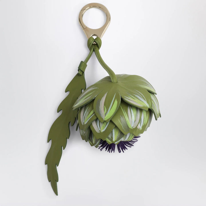 Christian Louboutin - Olive green/lilac leather key ring with a floral design Brand Jewelry U