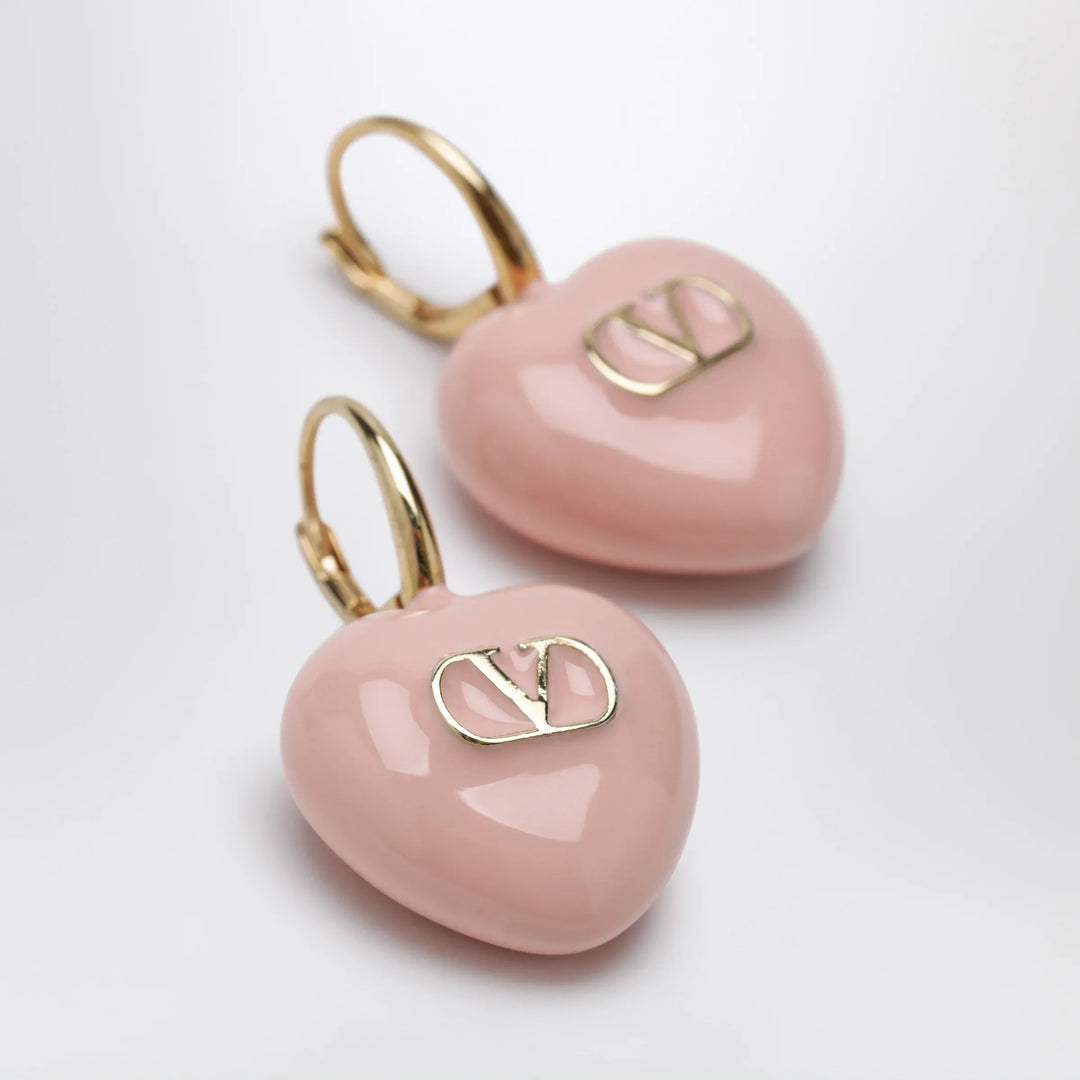 Valentino Garavani - Heart logo lever-back earrings in enamel, gold/pink Brand Jewelry TU