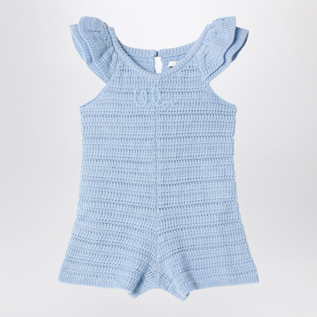 Jumpsuits &amp; Rompers 3 Chloé - Light blue openwork romper with logo embroidery Brand