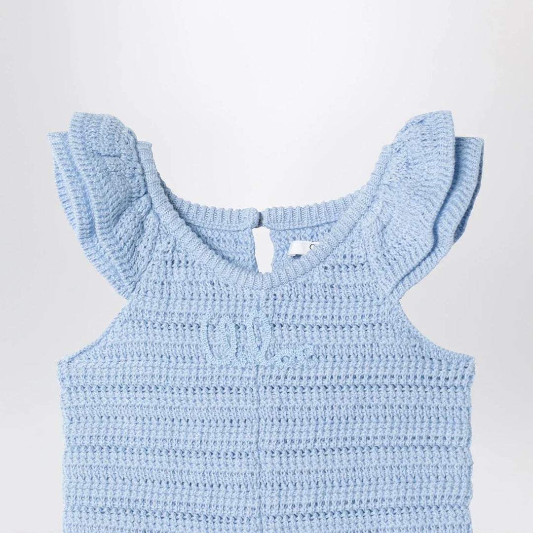 Chloé - Light blue openwork romper with logo embroidery Brand Jumpsuits &amp; Rompers 3
