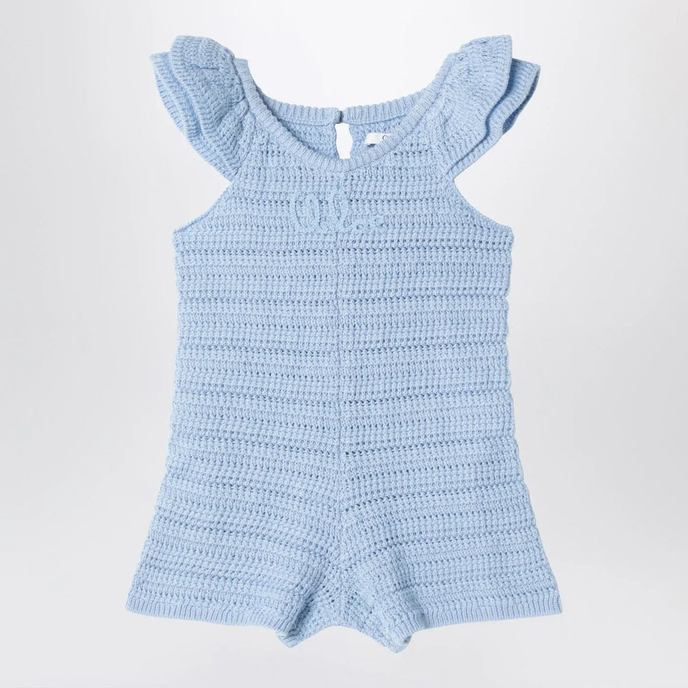 Chloé - Light blue openwork romper with logo embroidery Brand Jumpsuits & Rompers 3
