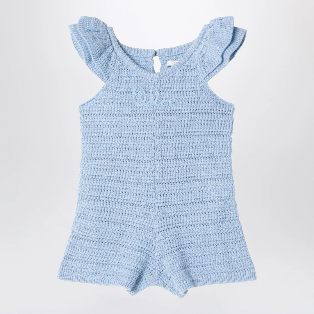 Chloé - Light blue openwork romper with logo embroidery Brand Jumpsuits &amp; Rompers 3