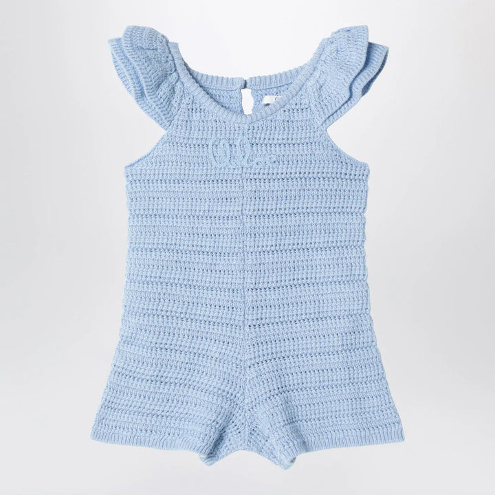 Chloé - Light blue openwork romper with logo embroidery Brand Jumpsuits &amp; Rompers 3