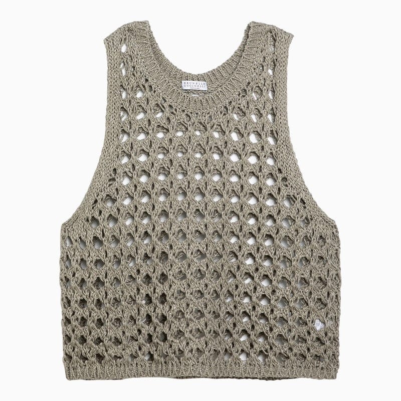 Brunello Cucinelli Knitwear M Brunello Cucinelli Dark green perforated cotton-blend tank top Brunello Cucinelli Dark green perforated cotton-blend tank top Brand