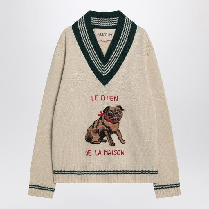 Valentino Knitwear Valentino Butter-coloured sweater with Le Chien de la Maison embroidery Valentino Butter-coloured sweater with Le Chien de la Maison embroidery Brand