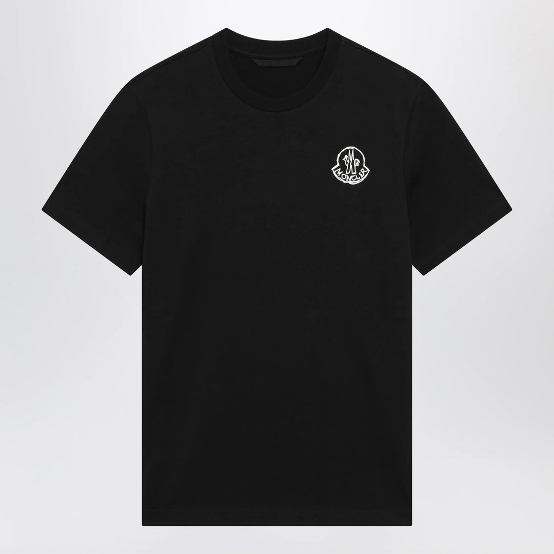 Moncler - Black Cotton Jersey T-Shirt with Logo Patch Brand M
