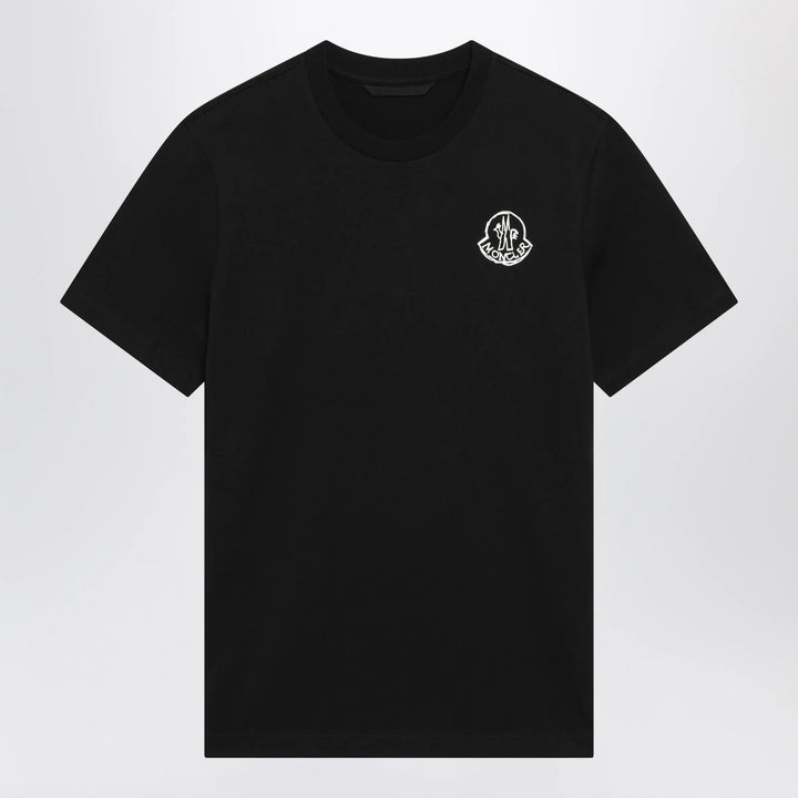 Moncler - Black Cotton Jersey T-Shirt with Logo Patch Brand M