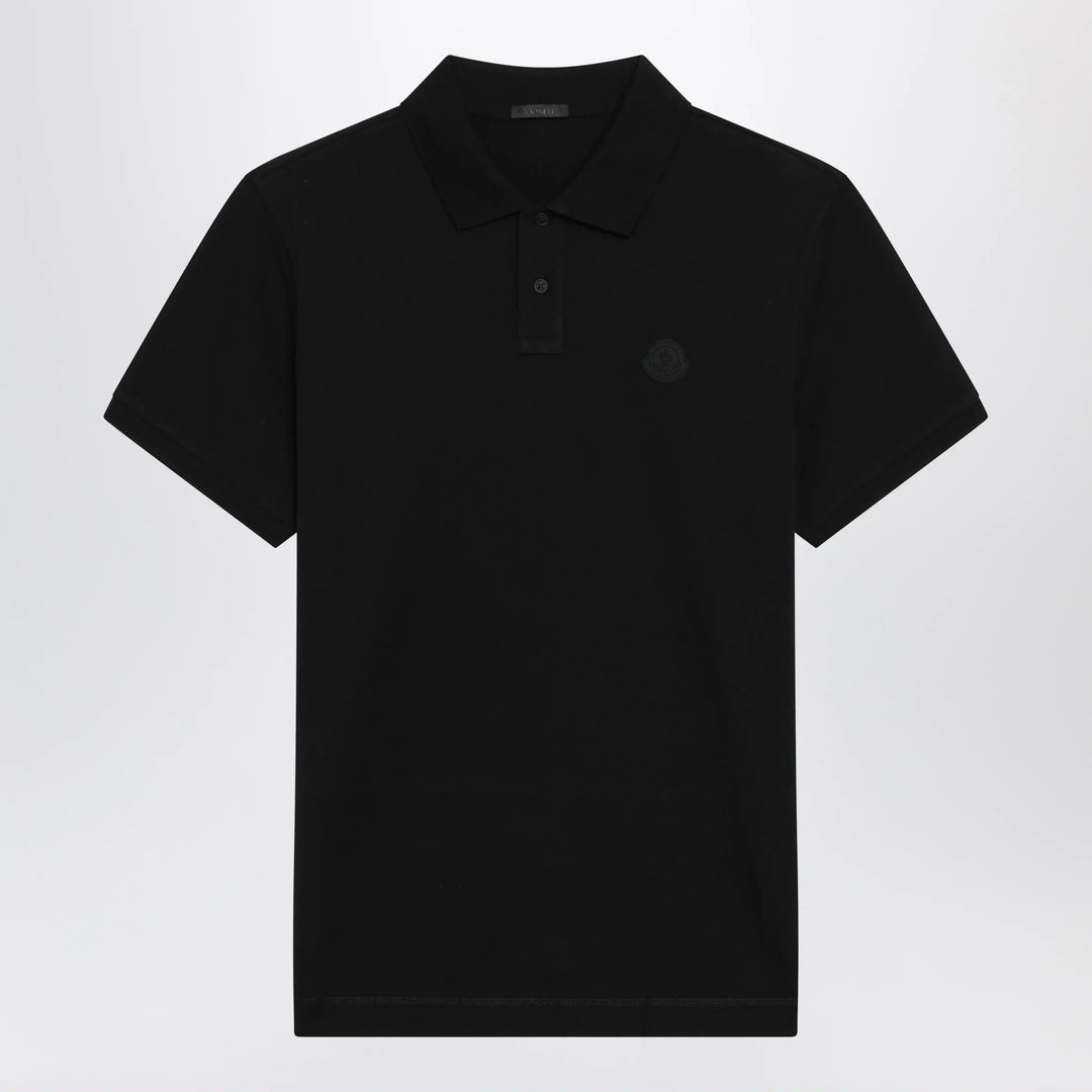 Moncler - Black cotton piqué polo shirt with logo patch Brand L