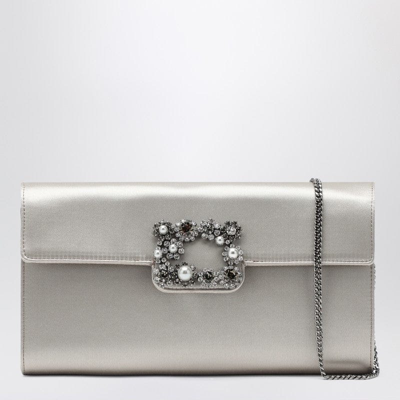#N/A ROGER VIVIER - Pearl grey satin clutch bag with buckle - One size Brand