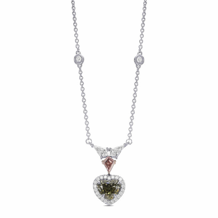 Chameleon Heart and Kite Diamond Halo Drop Pendant Brand Necklace
