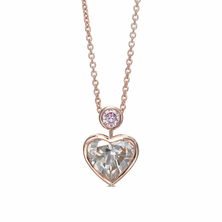 Fancy Light Gray Heart 2 Stone Bezel Diamond Pendant Brand Necklace