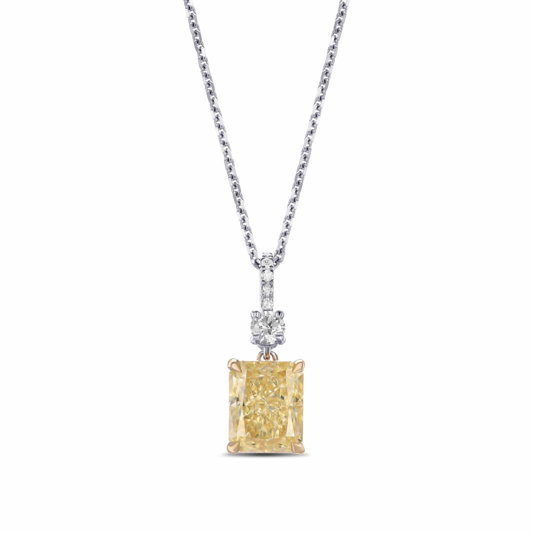 Fancy Light Yellow Radiant Drop Diamond Pendant Brand Necklace