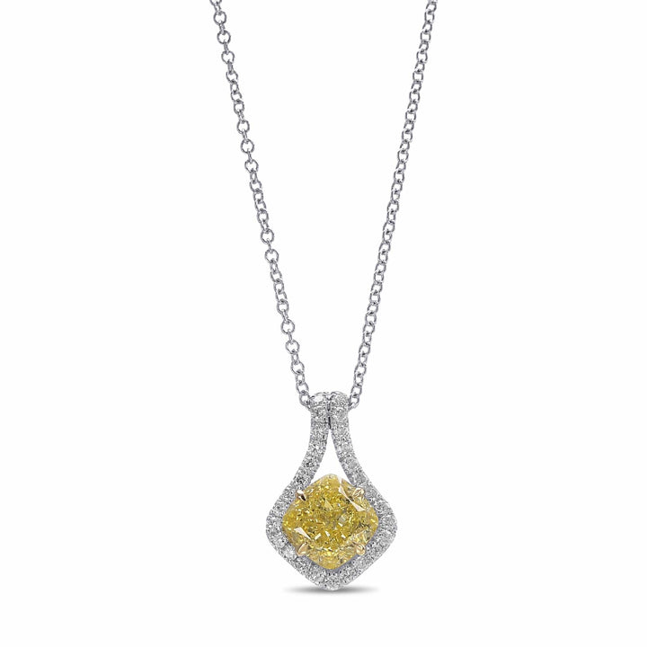 Fancy Yellow Cushion Drop Diamond Pendant Brand Necklace