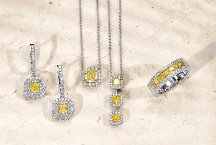 LEIBISH 1.12ct Fancy Intense Yellow Cushion Diamond Halo Pendant Brand Necklace
