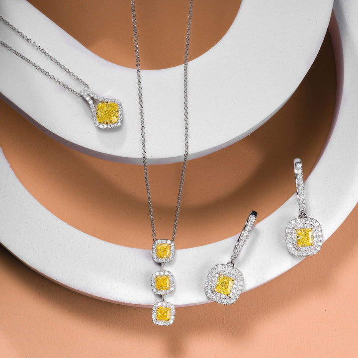 LEIBISH 1.24ct Fancy Yellow Cushion Diamond Drop Pendant Brand Necklace