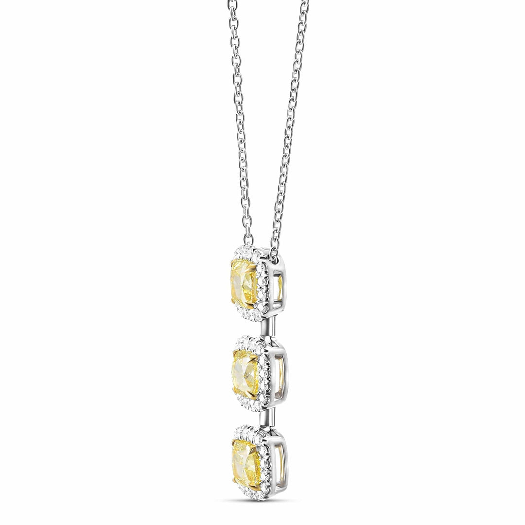 LEIBISH 1.57ct Fancy Intense Yellow Cushion Three-Stone Pendant Brand Necklace