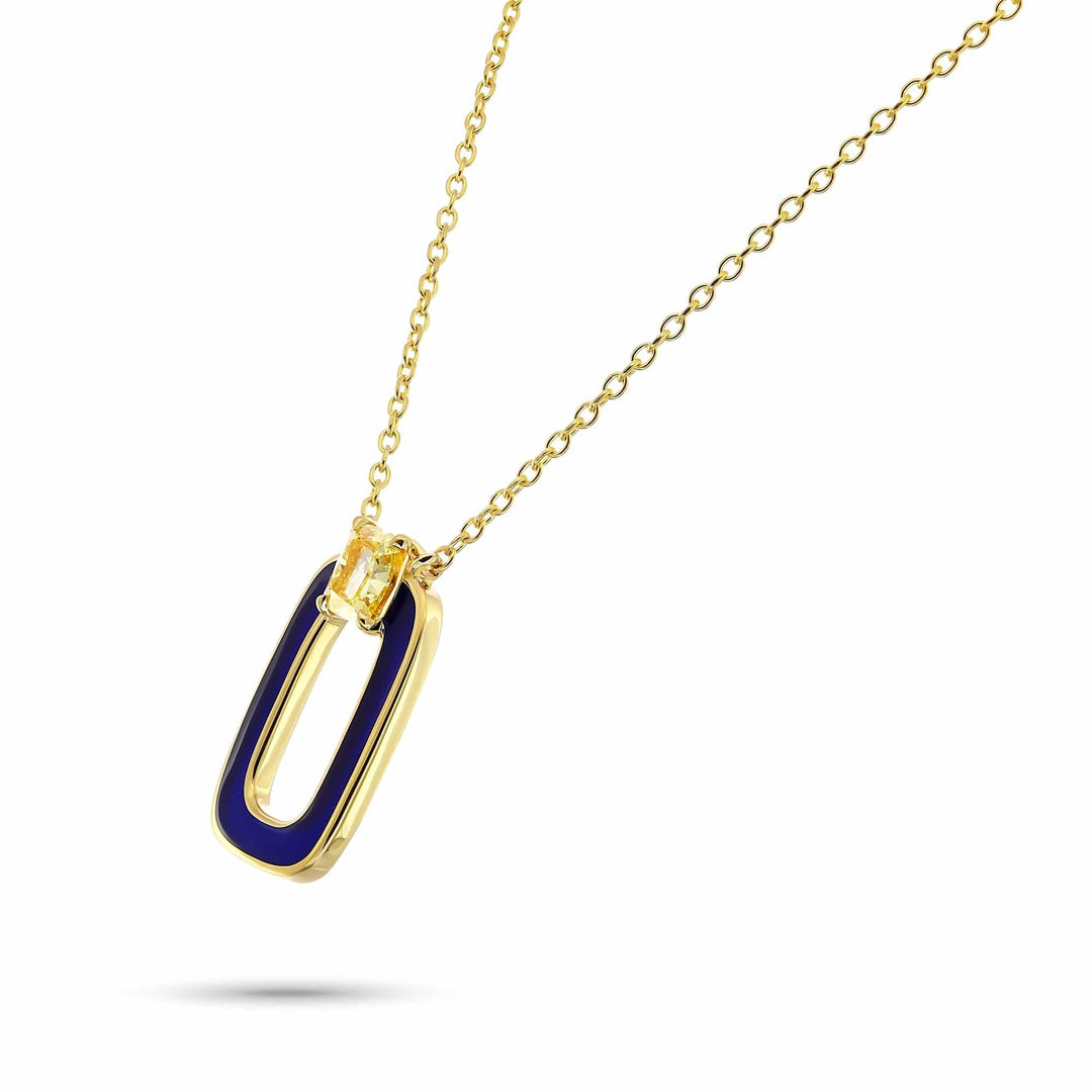 LEIBISH Fancy Yellow Cushion Diamond &amp; Blue Enamel Pendant Brand Necklace