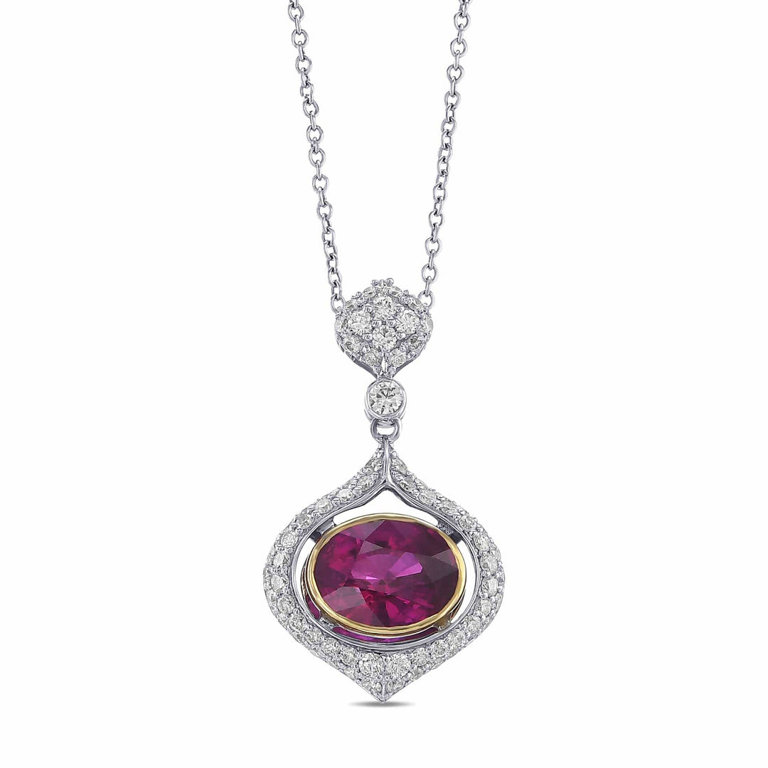 Oval Ruby and Diamond Drop Pendant Brand Necklace