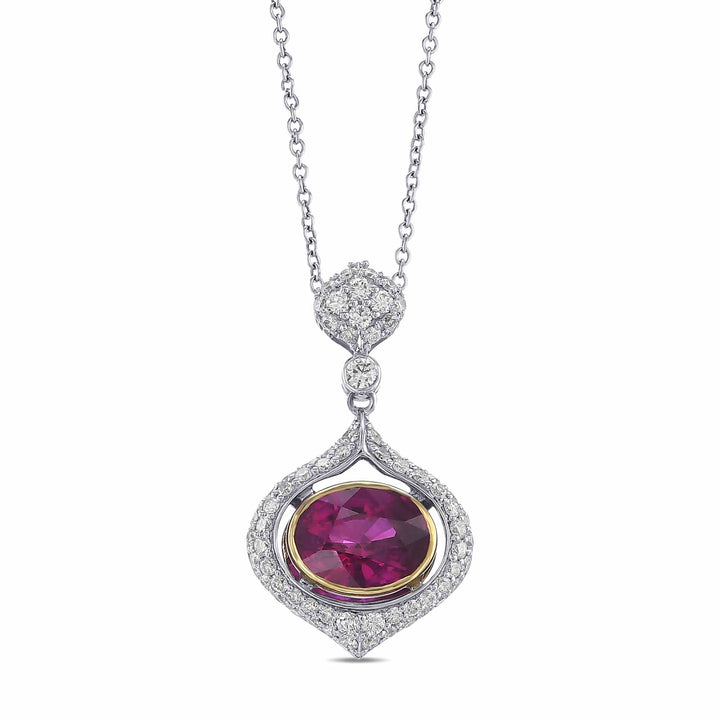 Oval Ruby and Diamond Drop Pendant Brand Necklace