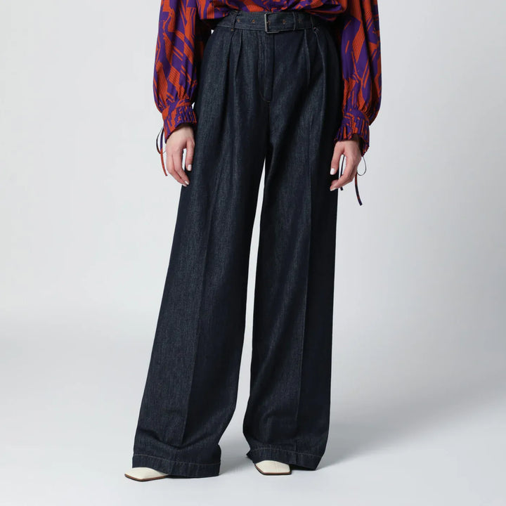 Dries Van Noten - Indigo blue wide-leg denim trousers Brand Pants 36  FR