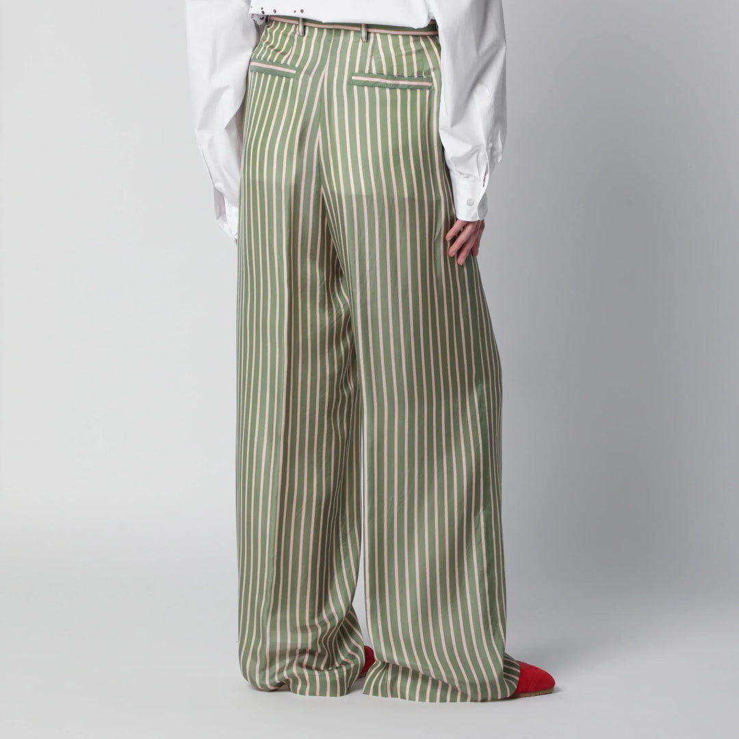 Dries Van Noten - Wide-leg green striped trousers Brand Pants