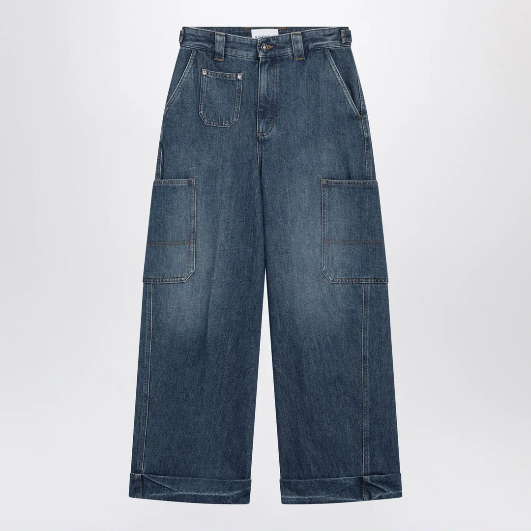 Givenchy - Cropped Cocoon cargo jeans in medium blue Brand Pants 26