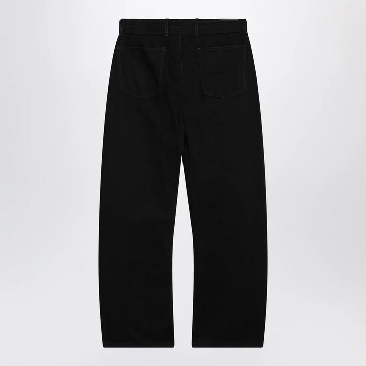 LEMAIRE - Black cotton trousers with belt Brand Pants