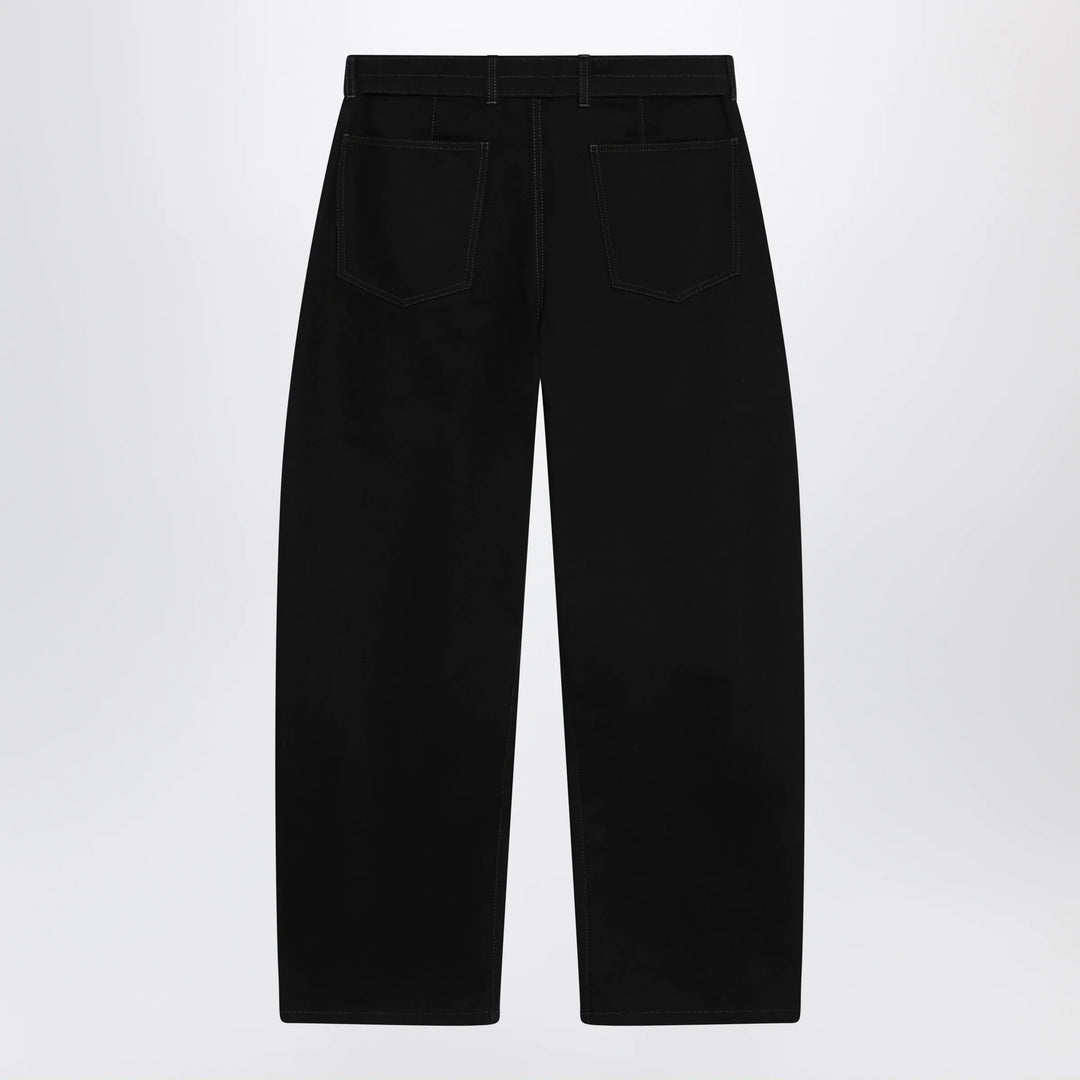 LEMAIRE - Black cotton trousers with belt Brand Pants