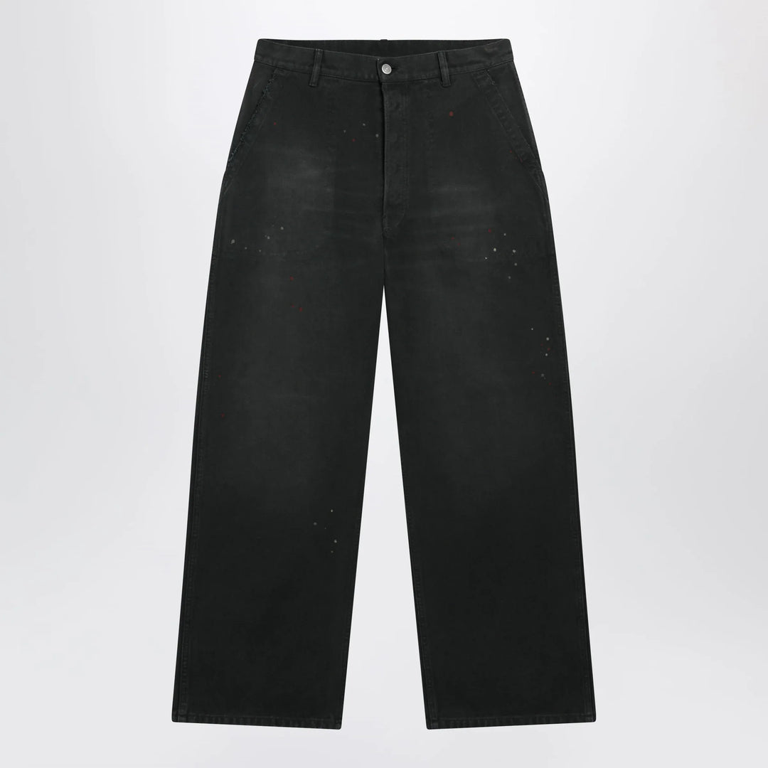 Maison Margiela - Double-dyed work trousers in black cotton with spots Brand Pants 46 IT