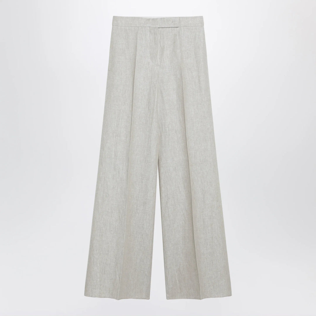 Max Mara - Wide-leg trousers in brown/grey linen drill Brand Pants 40  IT