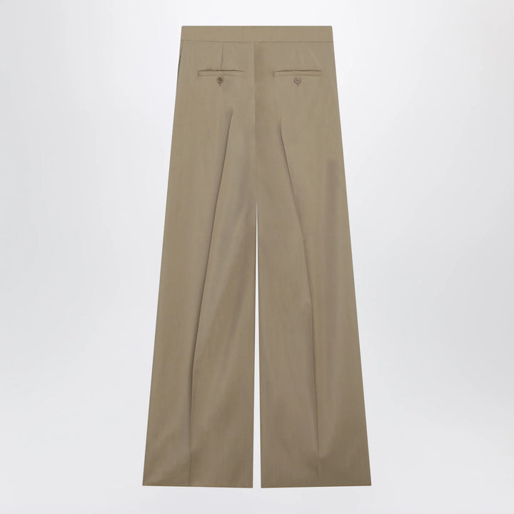 Max Mara - Wide-leg trousers in sand-colored wool and silk poplin Brand Pants 42  IT