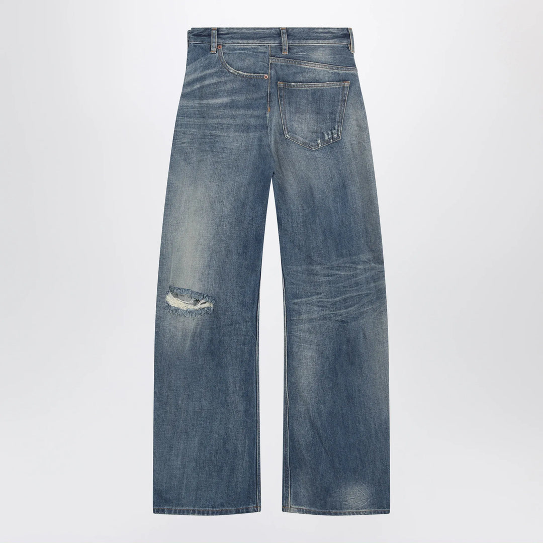 MM6 Maison Margiela - Distressed wide-leg denim jeans in medium blue Brand Pants