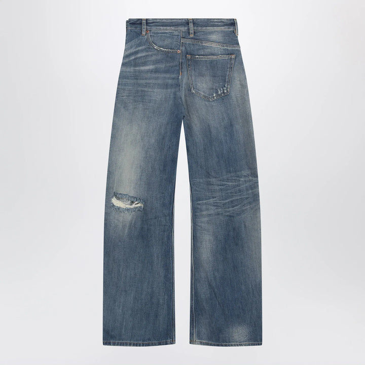 MM6 Maison Margiela - Distressed wide-leg denim jeans in medium blue Brand Pants