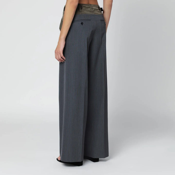 Sacai - Grey/khaki pinstripe bi-material trousers Brand Pants