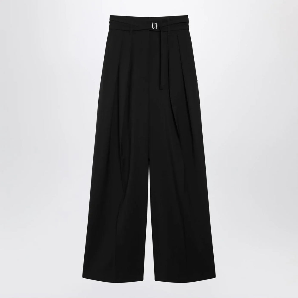 Sportmax - Black wide-leg stretch-wool trousers Brand Pants 42  IT