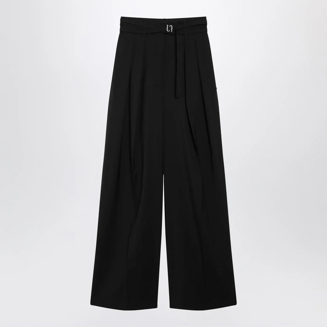 Sportmax - Black wide-leg stretch-wool trousers Brand Pants 42  IT
