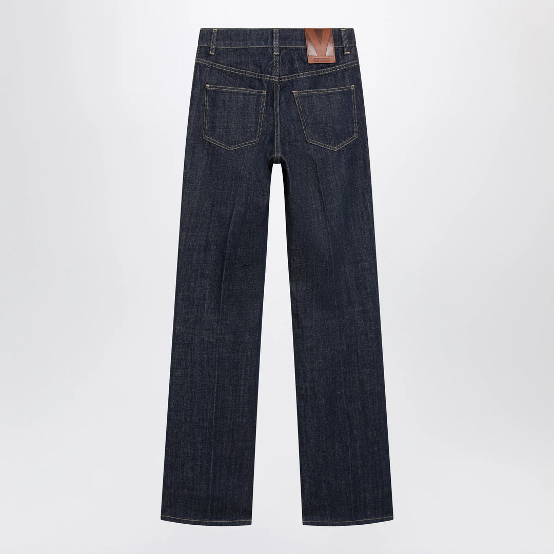 Valentino - Cotton denim pants with logo buttons, medium blue Brand Pants