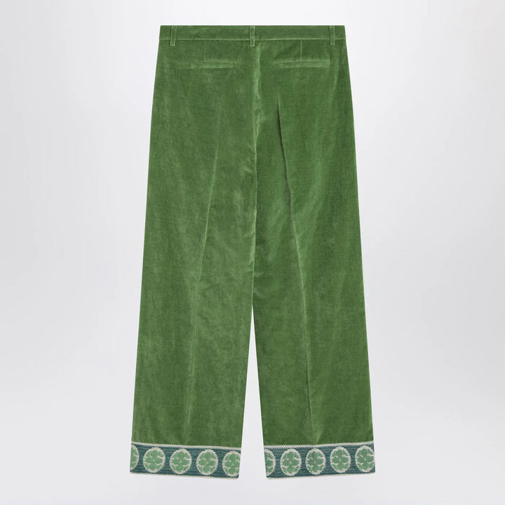 Valentino - Green velvet trousers with jacquard hem Brand Pants