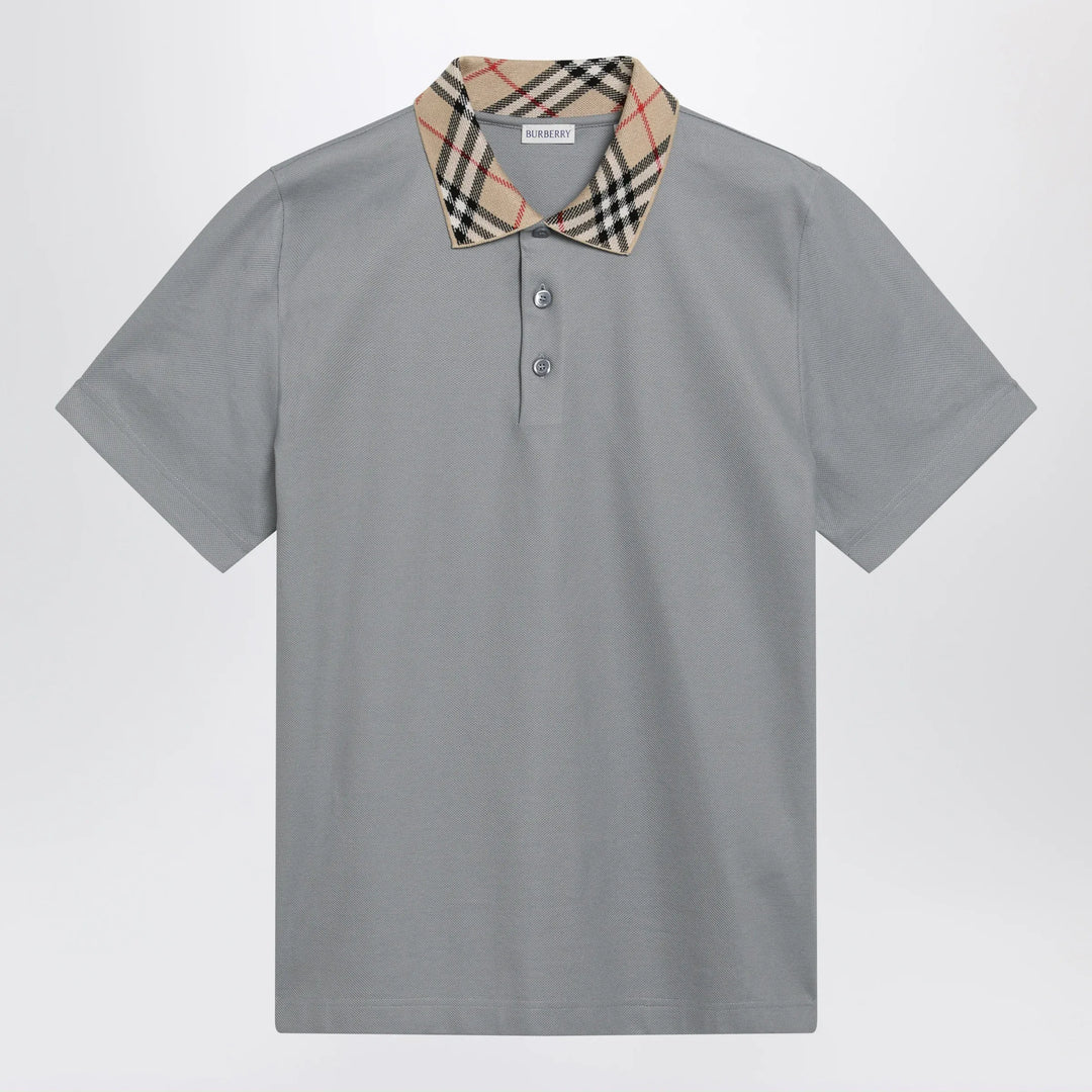 Burberry - Grey cotton polo with Check collar Brand Polo S