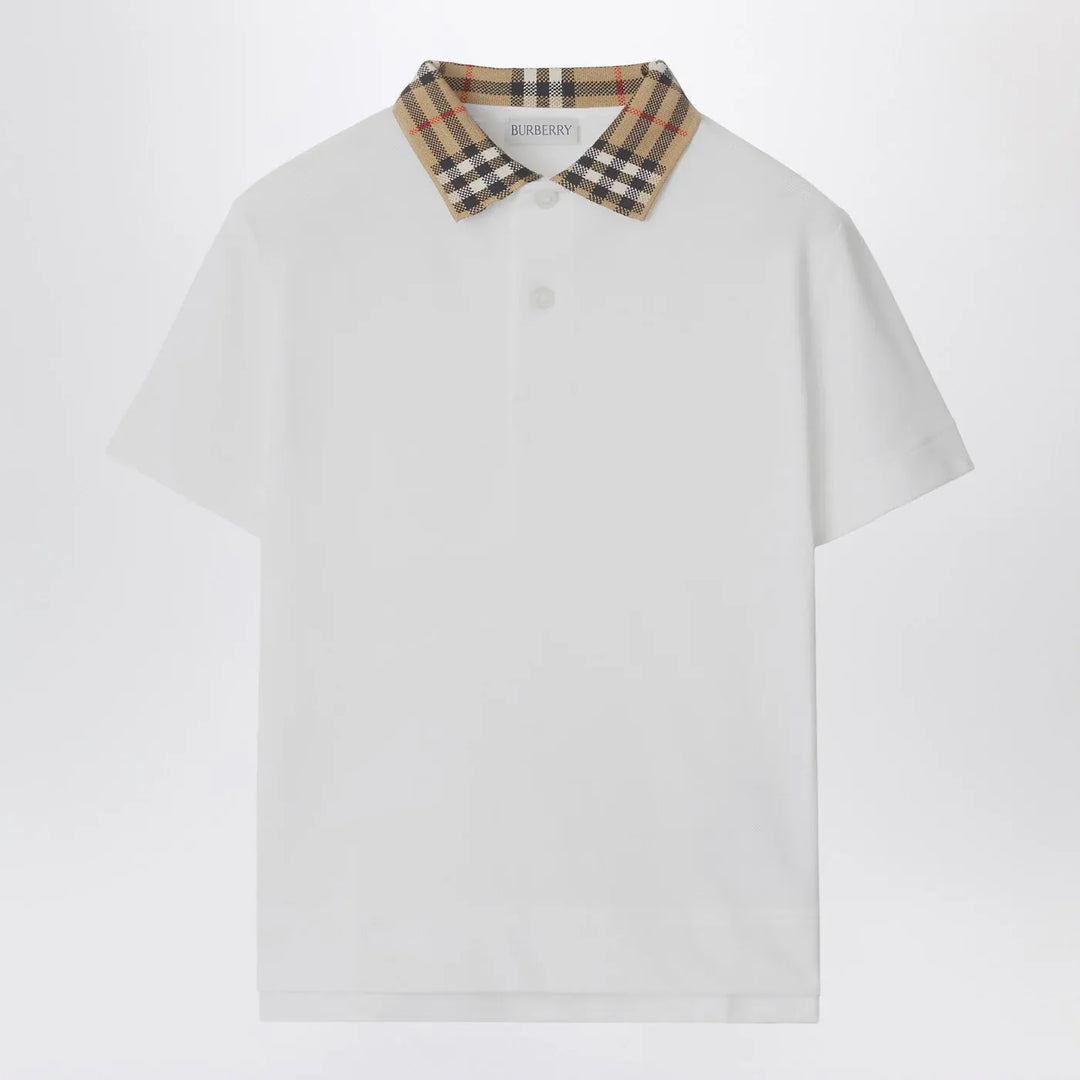 Burberry - White polo shirt with Check-pattern collar Brand Polo Shirt 10