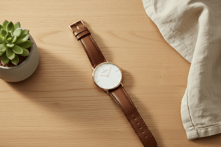 Nordgreen Native 28mm Rose Gold Case Brown Leather Strap Watch Brand Quartz Watches