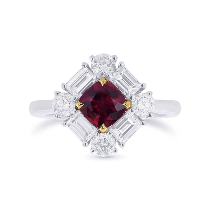 Cushion Red Ruby and Diamond Halo Ring Brand Ring