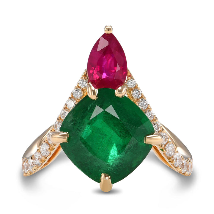 Emerald and Ruby Two-stone Ring Brand Ring
