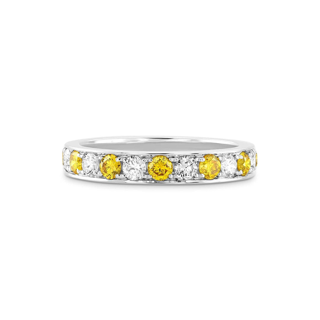 Fancy Vivid Orange Yellow and White Round Diamond Band Ring Brand Ring