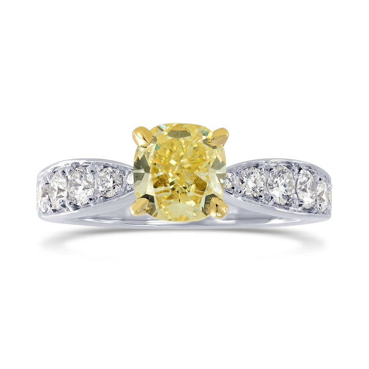 Fancy Yellow Cushion Diamond Side Stone Ring Brand Ring