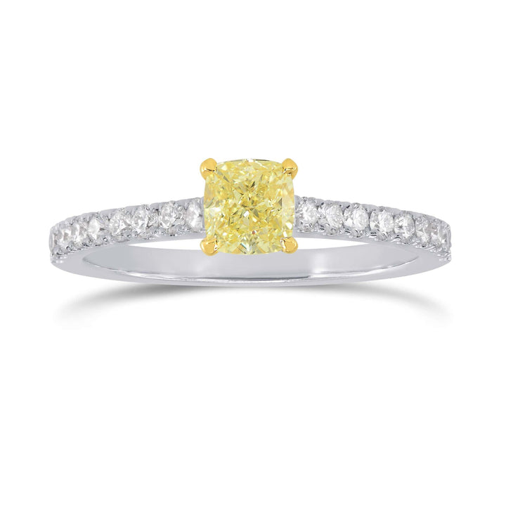Fancy Yellow Cushion &amp; Pave Diamond Ring Brand Ring