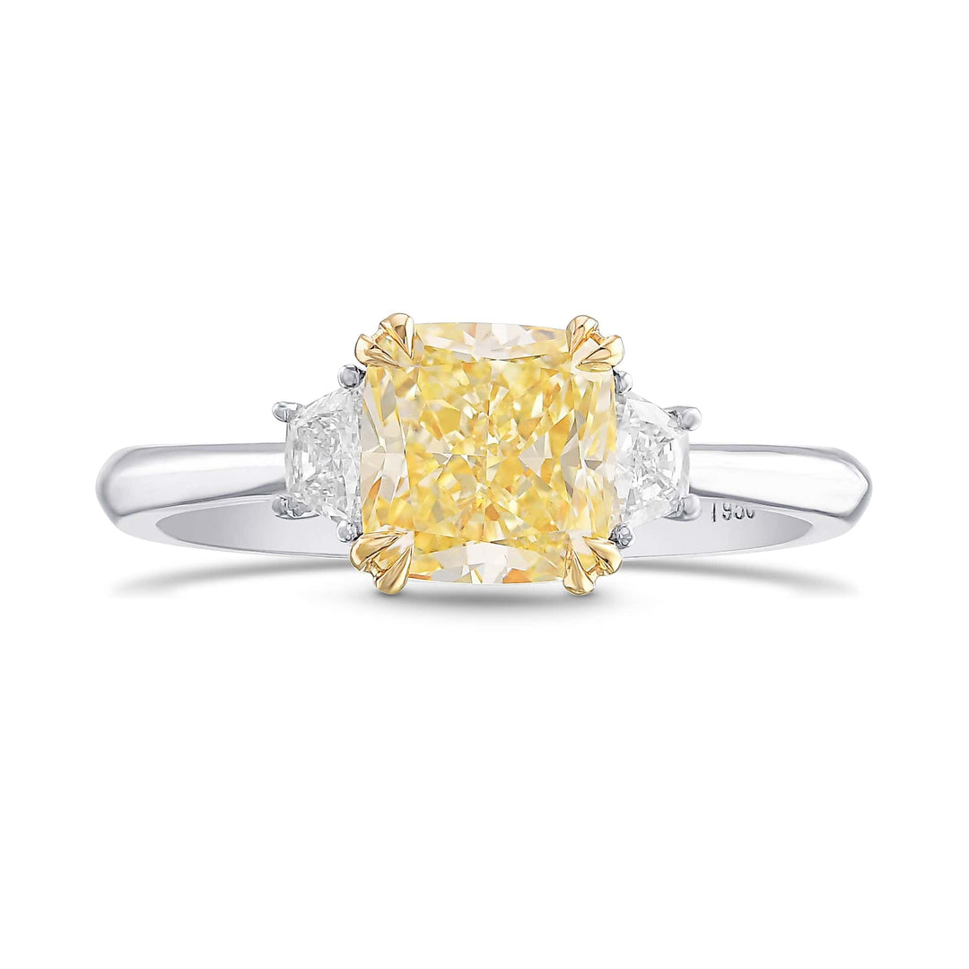 Fancy Yellow Cushion Three-stone Ring Brand Ring