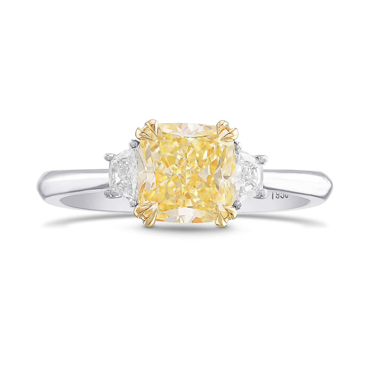 Fancy Yellow Cushion Three-stone Ring Brand Ring
