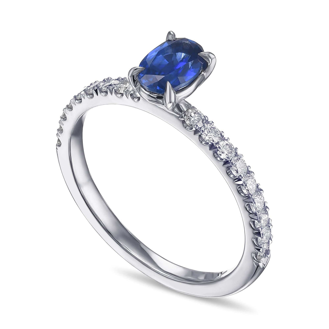 LEIBISH 0.62ct Oval Sapphire Side-Stone Diamond Ring Brand Ring